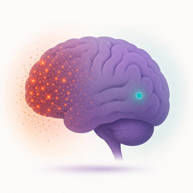 Cerebro con actividad neural intensa que representa el ruido mental sobre la comida.